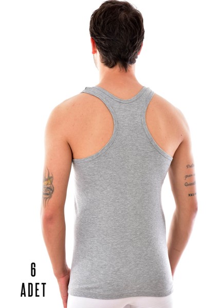 6 Adet Erkek Pamuklu Spor Atlet Gri 0118