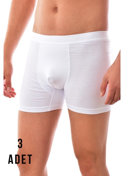 3 Adet Elit Modal Elasthan Erkek Boxer Beyaz 1251