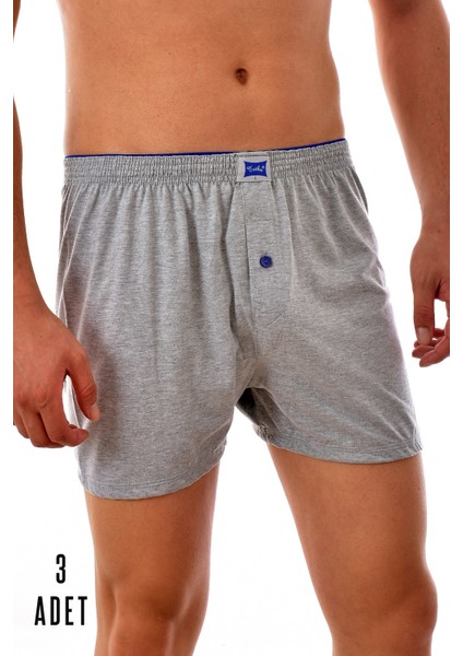 3 Adet Tutku Pamuklu Düğmeli Erkek Boxer Gri 0117