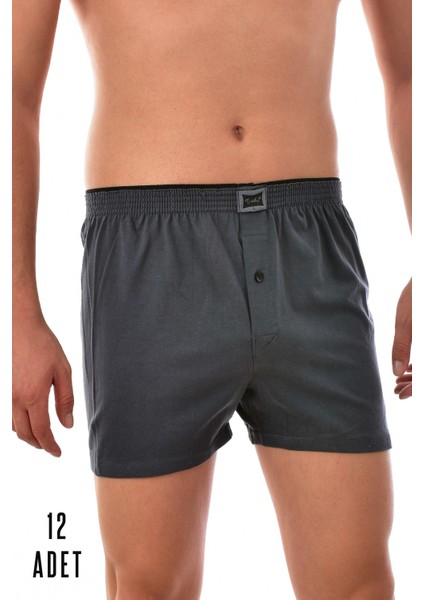 12 Adet Tutku Pamuklu Düğmeli Erkek Boxer Füme 0117