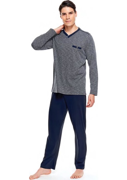 8568 Jakarlı V Yaka Erkek Pijama Takım