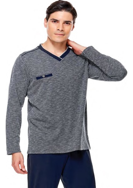 8568 Jakarlı V Yaka Erkek Pijama Takım