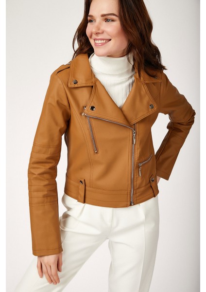1025 Suni Deri Biker Ceket