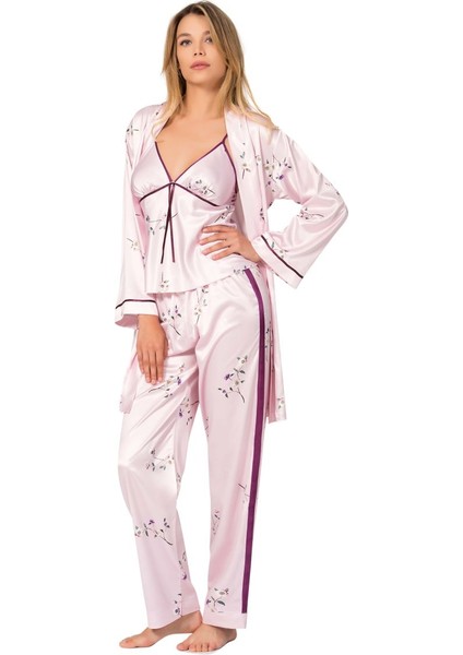 017 Kadın Saten 3'lü Pijama Takım XL