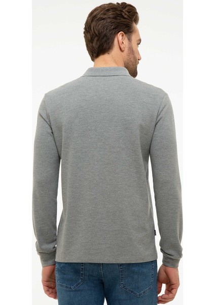 Erkek Gri Melanj Slim Fit Polo Yaka Sweatshirt 50226541-VR086