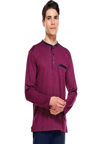 8540 Jakarlı Patlı Uzun Kol Erkek Pijama Takım Bordo XL