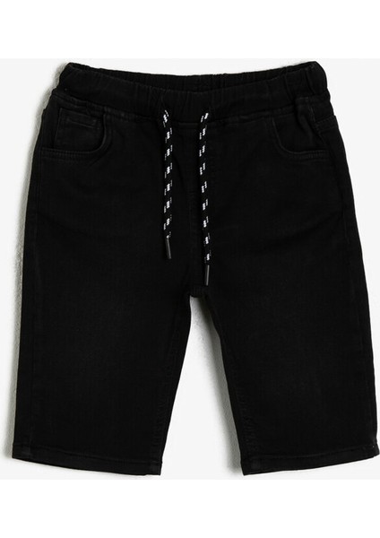 Basic Beli Kordonlu ve Lastikli Rahat Kesim Jean Şort