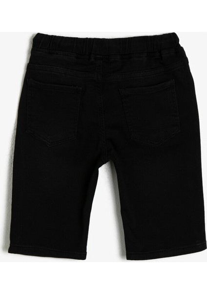 Basic Beli Kordonlu ve Lastikli Rahat Kesim Jean Şort