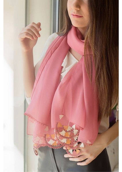 İğne Oyalı Kırmızı İpek Şal fırsatları