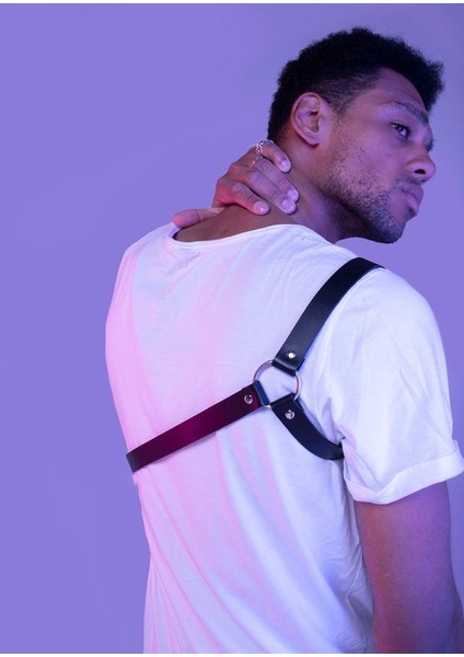 Angels Passion Çapraz Kol Detaylı Erkek Deri Harness - Apftm3