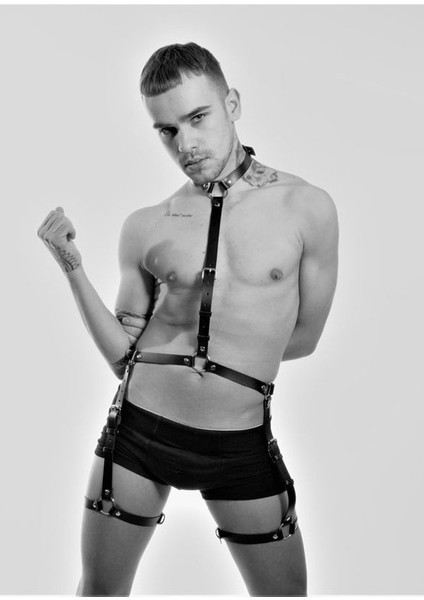 Angels Passion Deri Erkek Jartiyer Harness Fantazi Giyim - APFTM34 görsel 5