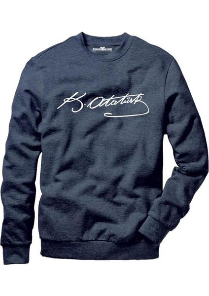 Atatürk Imza Erkek Uzun Kollu Bisiklet Yaka Sweatshirt modelleri