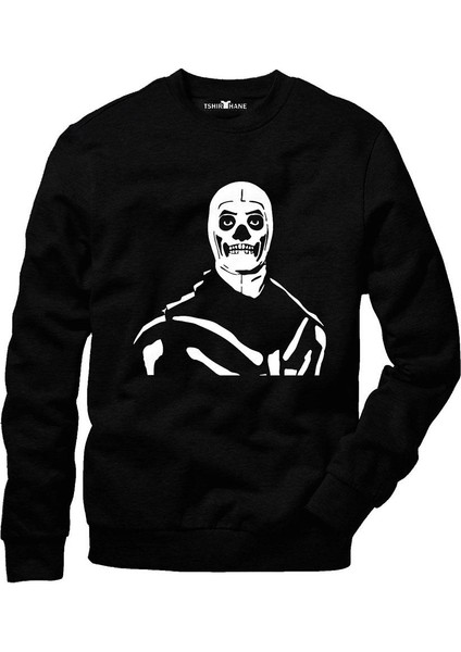 Fortnite Skull Trooper Füme Erkek Uzun Kollu Bisiklet Yaka Sweatshirt