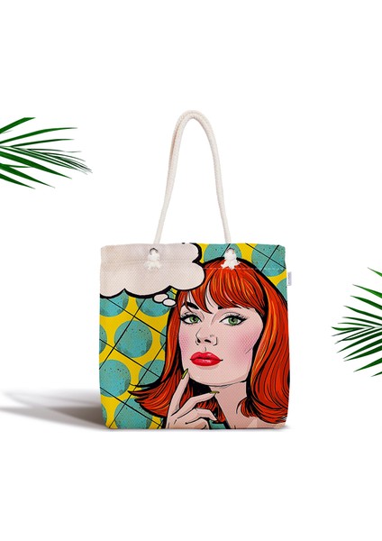 Pop Art Resimli Dijital Baskılı Fermuarlı Modern Kumaş Çanta