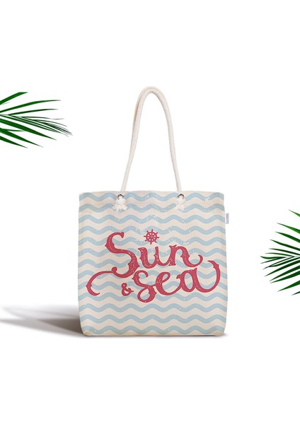 Sun Sea Özel Tasarımlı Dijital Baskılı Fermuarlı Plaj Çantası