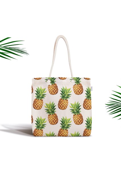 Ananas Desenli Dijital Baskı Fermuarlı Modern Kumaş Çanta