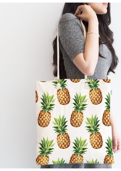 Ananas Desenli Dijital Baskı Fermuarlı Modern Kumaş Çanta fiyatları