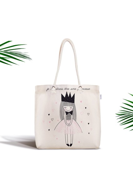 Je Noudrais Etre Une Princesse Baskılı Fermuarlı Modern Kumaş Çanta