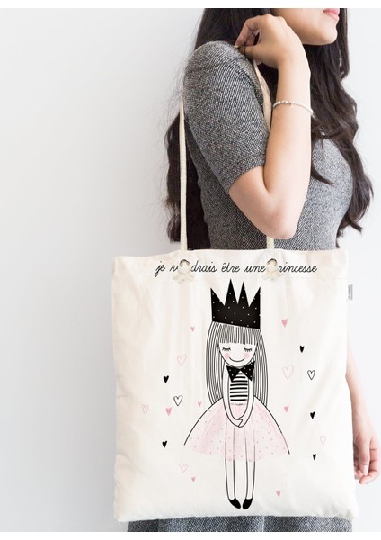 Je Noudrais Etre Une Princesse Baskılı Fermuarlı Modern Kumaş Çanta