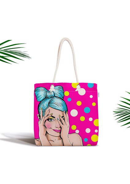 Pop Art Dijital Baskılı Fermuarlı Modern Kumaş Çanta