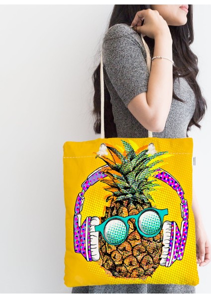 Summer Ananas Tasarımlı Fermuarlı Modern Kumaş Çanta fiyatları