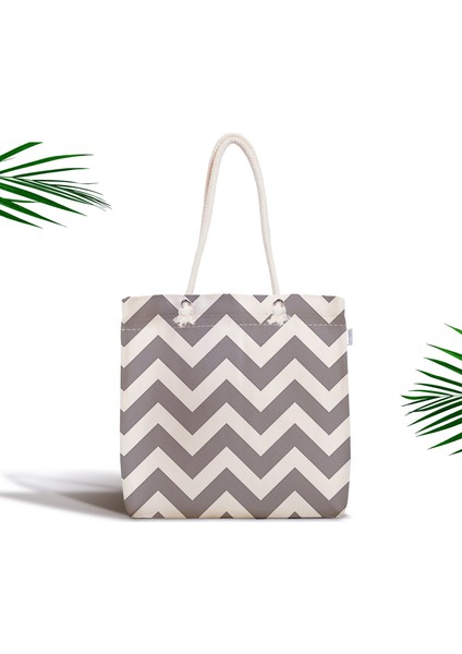 Zigzag Desenli Dijital Baskılı Fermuarlı Modern Kumaş Çanta