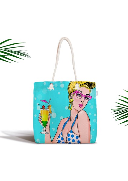 Pop Art Girl Özel Tasarım Fermuarlı Modern Kumaş Çanta