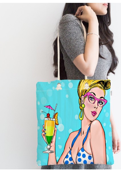 Pop Art Girl Özel Tasarım Fermuarlı Modern Kumaş Çanta fiyatları