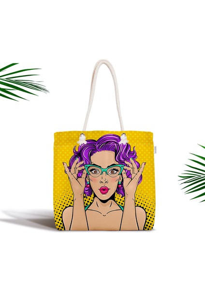 Sarı Puanlı Popart Desenli Fermuarlı Modern Kumaş Çanta