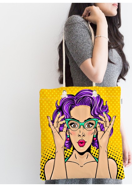 Sarı Puanlı Popart Desenli Fermuarlı Modern Kumaş Çanta fiyatları