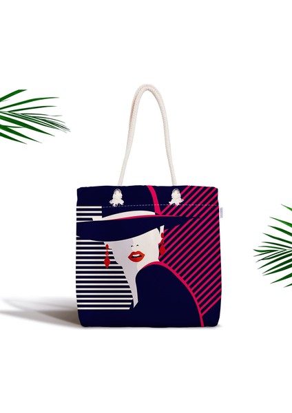 Mujer Estilo Icon Tasarımlı Dijital Baskılı Fermuarlı Kumaş Çanta