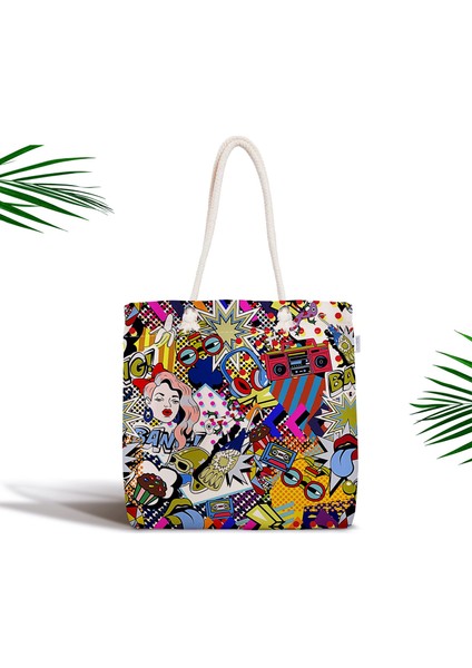 Retro Pop Art Modern Tasarımlı Dijital Baskılı Fermuarlı Kumaş Çanta