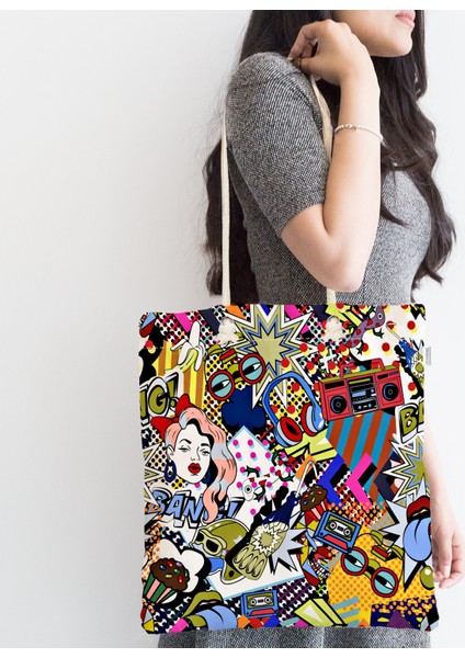 Retro Pop Art Modern Tasarımlı Dijital Baskılı Fermuarlı Kumaş Çanta fiyatları