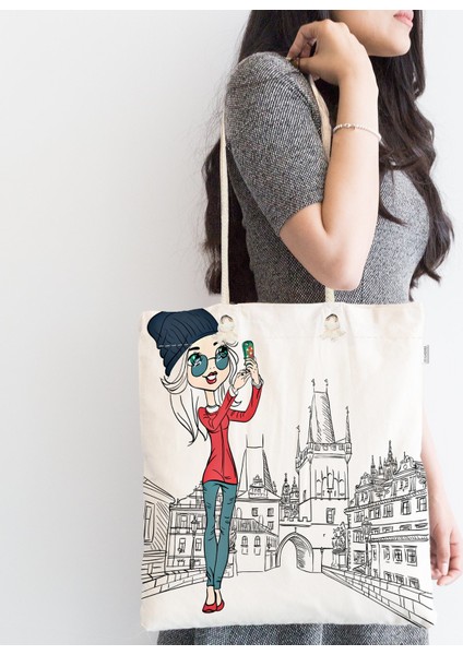 Fashion Çizim Desenli Dijital Baskılı Fermuarlı Kumaş Çanta fiyatları