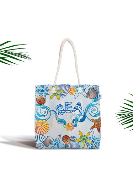 Sea Summer Dijital Baskılı Fermuarlı Özel Tasarım Plaj Çantası