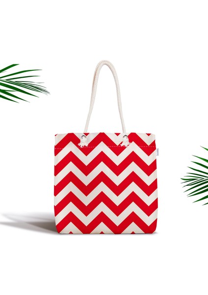 Modern Zigzag Desenli Dijital Baskılı Fermuarlı Modern Kumaş Çanta