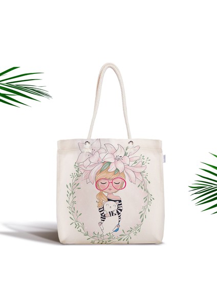 Fashion Girl Dijital Baskılı Modern Fermuarlı Kumaş Çanta