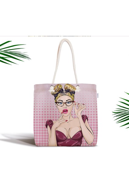 Fashion Girl Dijital Baskılı Modern Fermuarlı Kumaş Çanta
