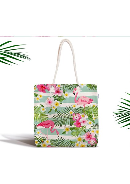 Flamingo Desen Dijital Baskılı Modern Fermuarlı Kumaş Çanta