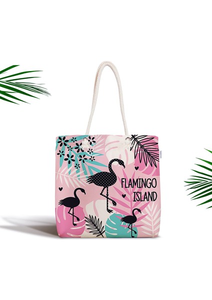 Flamingo Desenli Dijital Baskılı Fermuarlı Kumaş Çanta