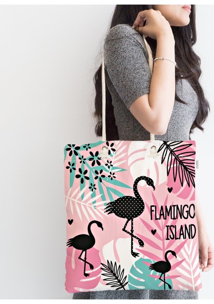Flamingo Desenli Dijital Baskılı Fermuarlı Kumaş Çanta fiyatları
