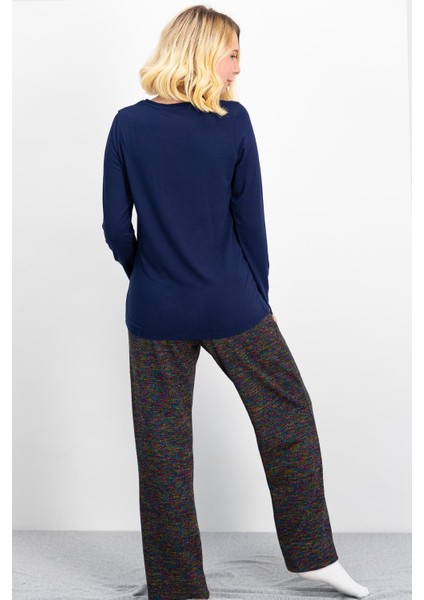 Homewear Lacivert-Çok Renkli Kadın Pijama Takımı modelleri
