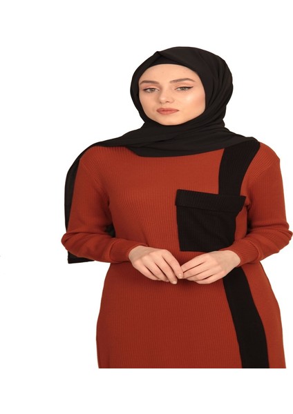 Cepli Elbise 3001-7 Kiremit - Siyah
