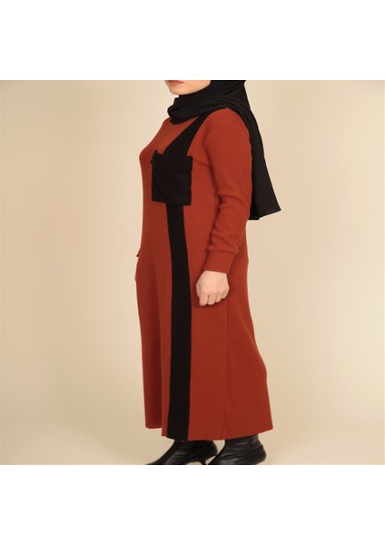 Cepli Elbise 3001-7 Kiremit - Siyah