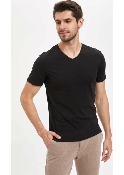 Defacto Slim Fit V Yaka Basic Siyah Tişört M7668AZ20SP