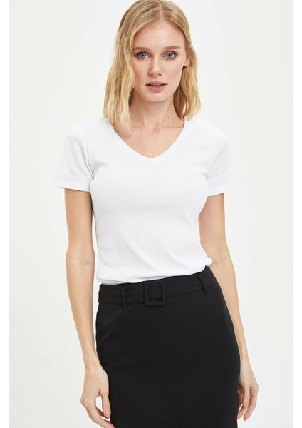 Slim Fit V Yaka Basic Kısa Kollu Tişört I1080AZ20SP