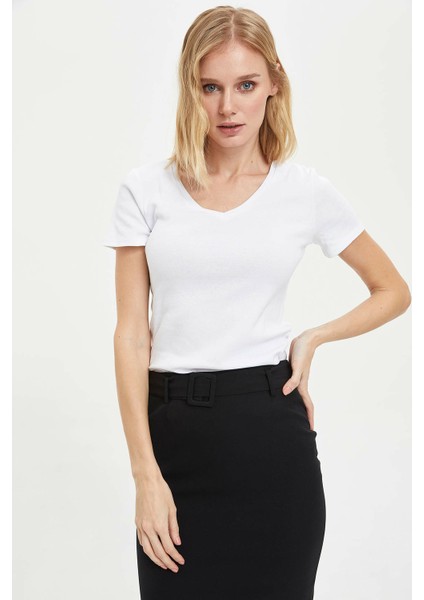 Slim Fit V Yaka Basic Kısa Kollu Tişört I1080AZ20SP