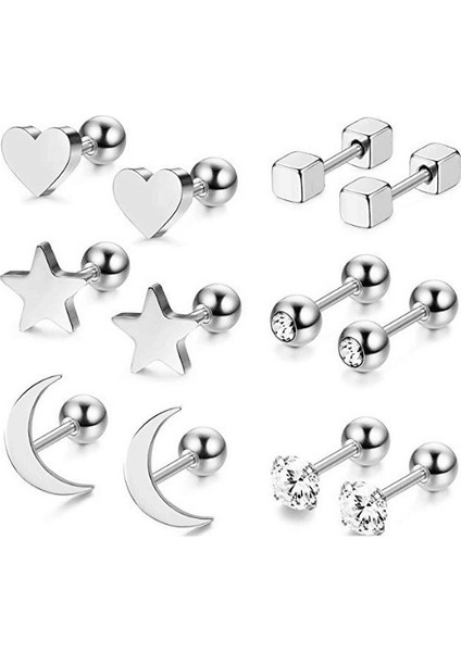 Gri Çelik 6'lı Takım Küpe Piercing