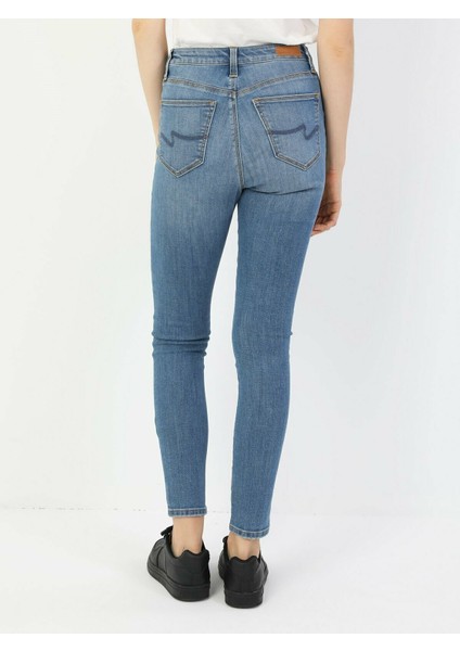 Colins 760 DIANA Yüksek Bel Dar Paça Super Slim Fit Mavi Kadın Jean Pantolon