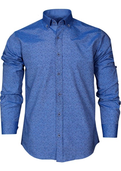 Slim Fit Mavi Desenli Erkek Gömlek